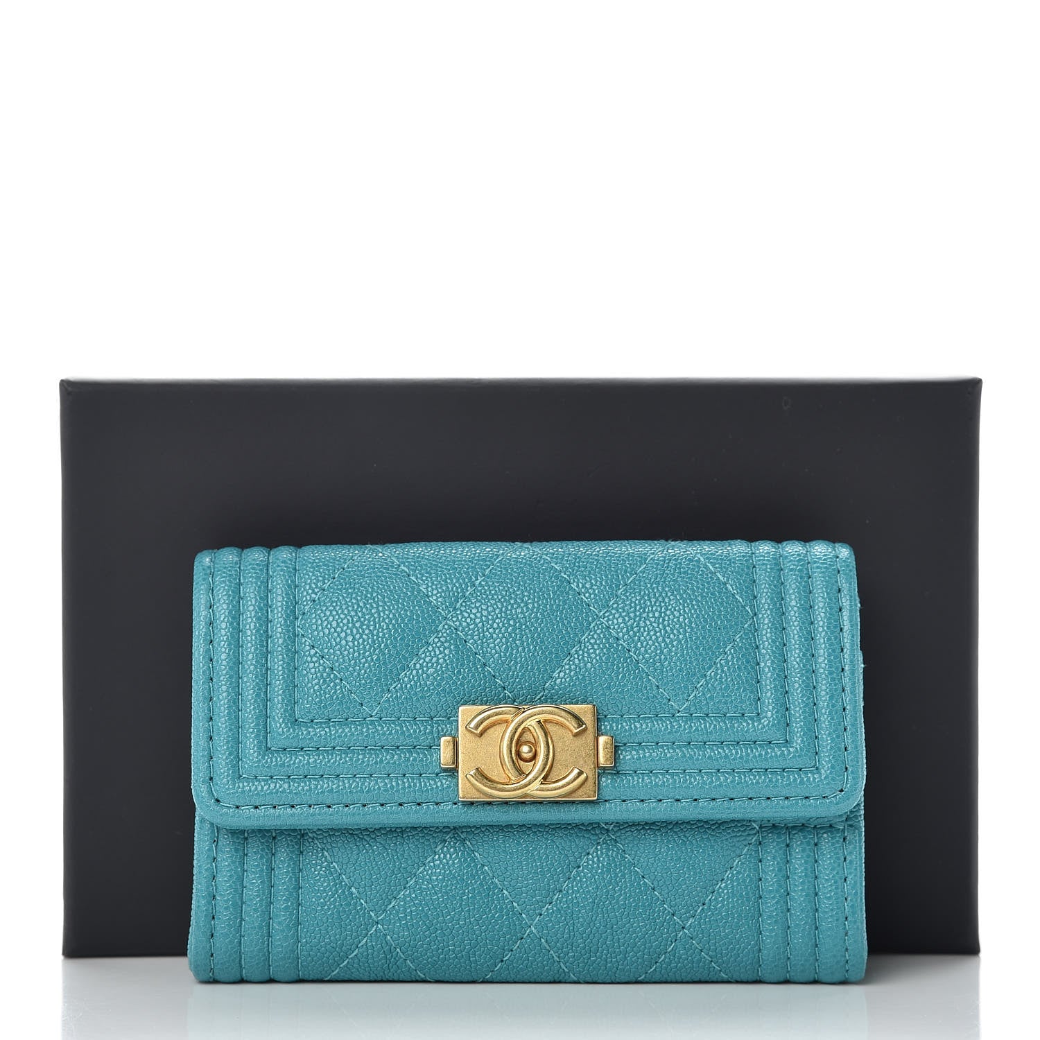 Chanel Caviar Quilted Boy Card Holder Wallet Turquoise 9 of 9