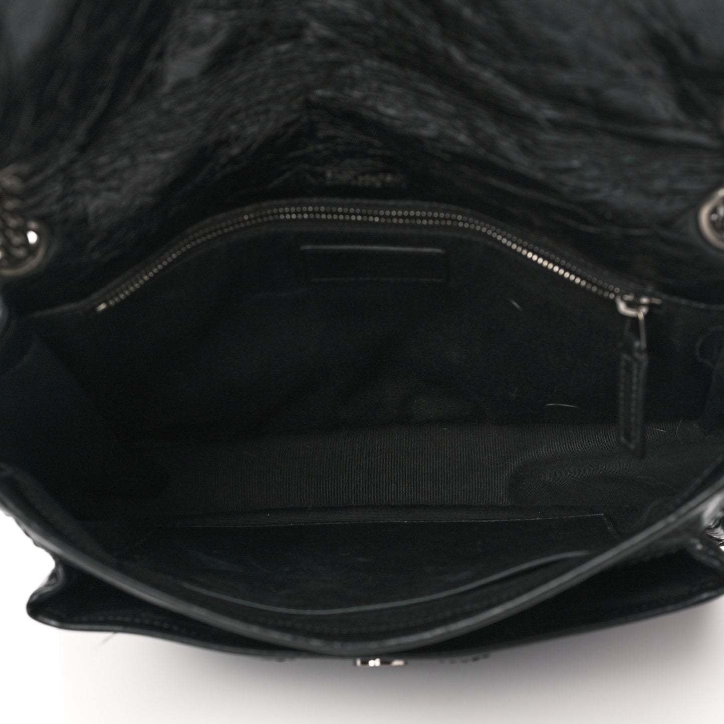 Crinkled Calfskin Matelasse Monogram Medium Niki Chain Satchel Black