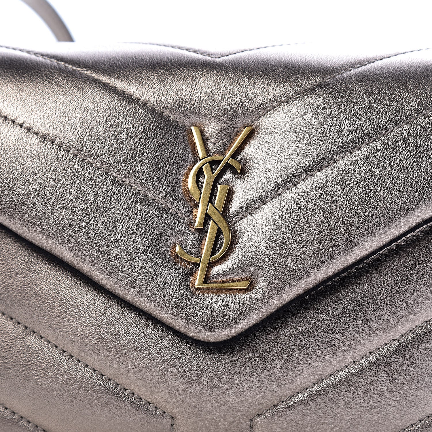Saint Laurent Metallic Calfskin Y Quilted Monogram Toy Loulou Crossbody Bag Piombo 10 of 11