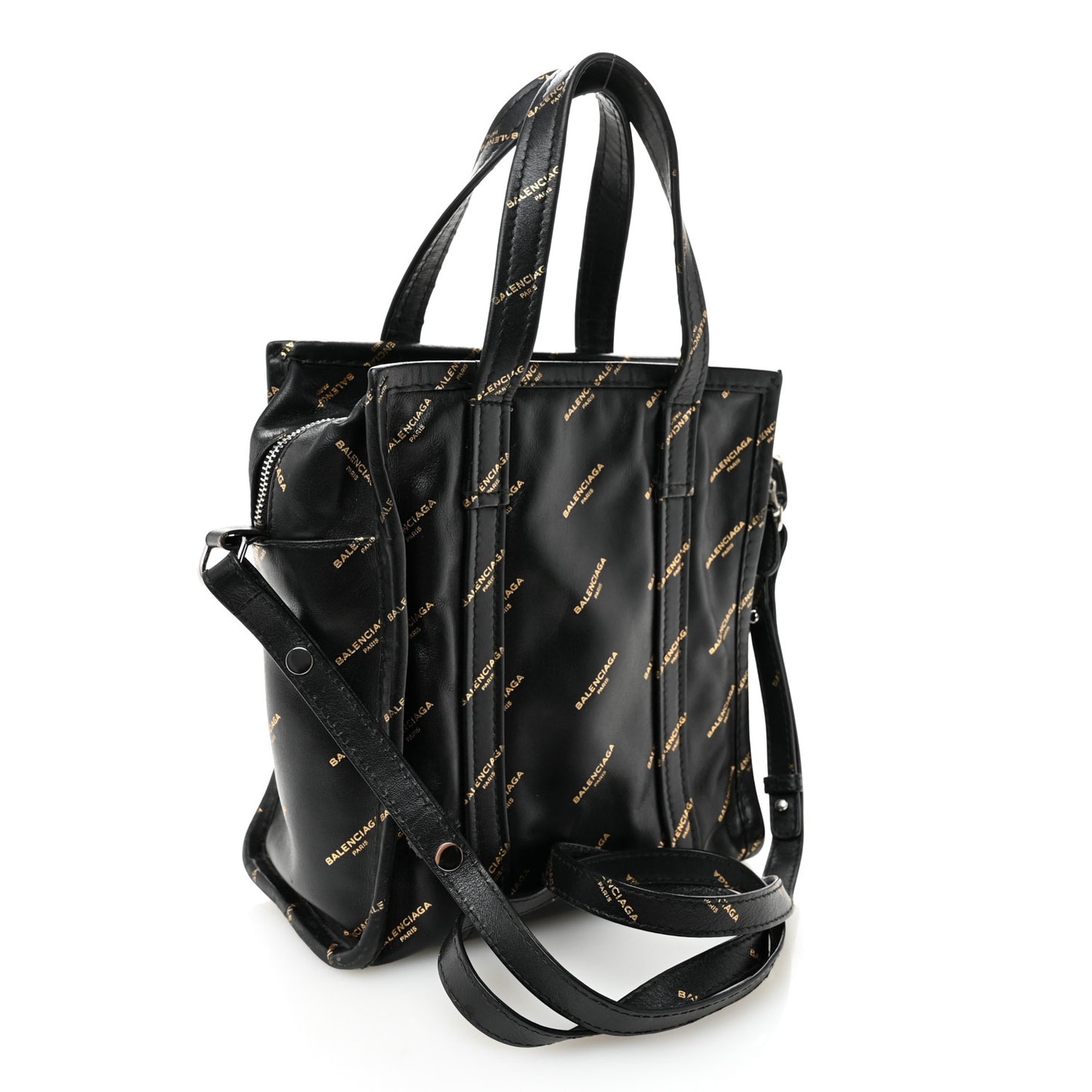 Calfskin Allover Logo XS Bazar Shopper Tote Black Gold