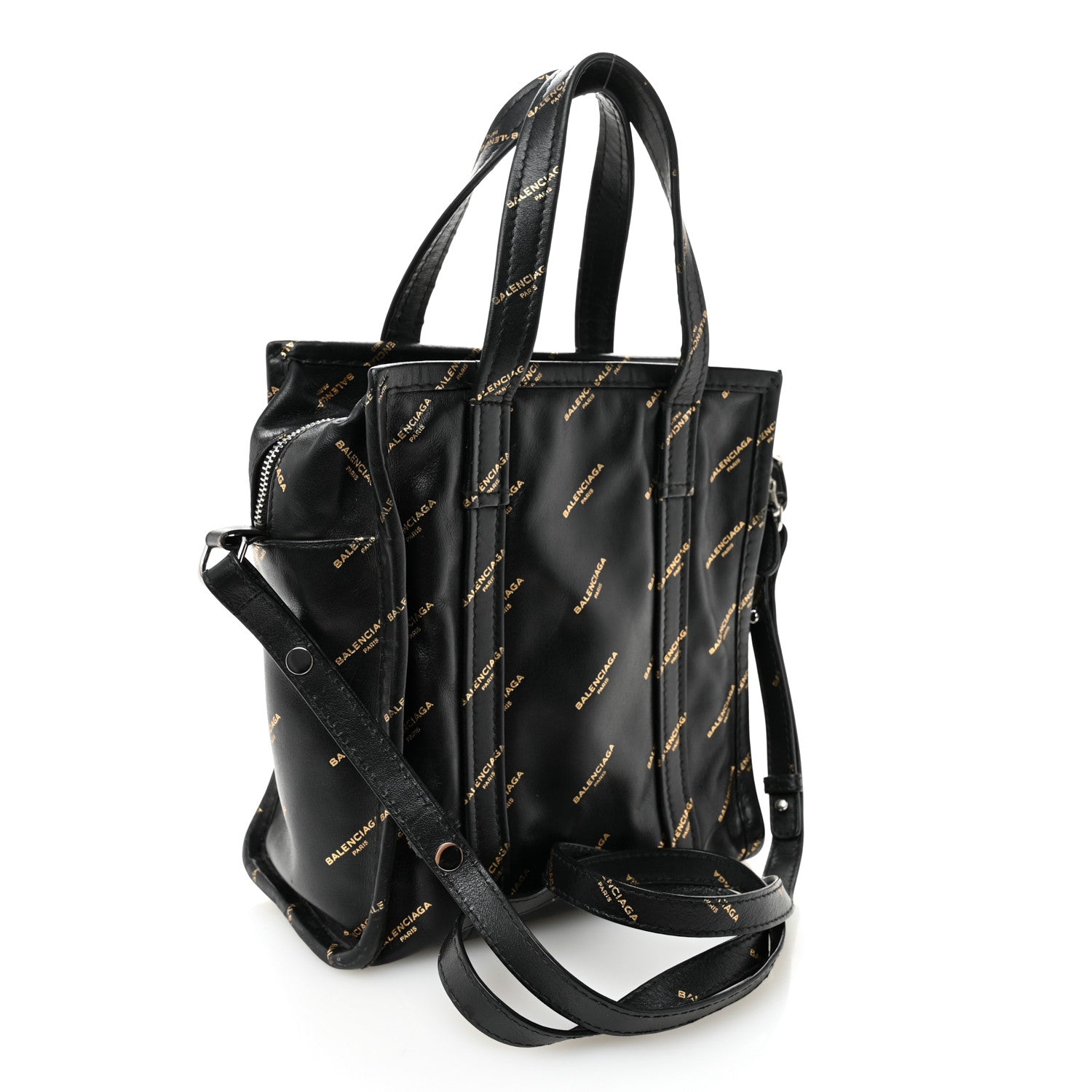 Balenciaga Calfskin Allover Logo XS Bazar Shopper Tote Black Gold 3 of 12