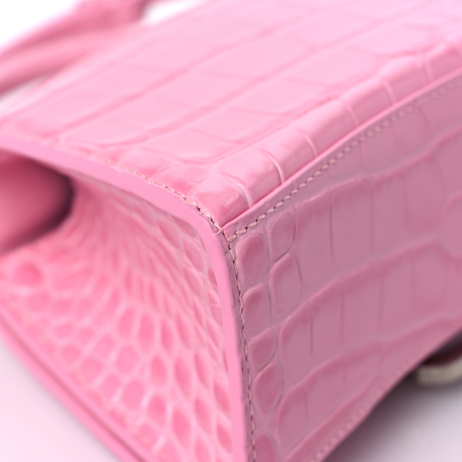 Balenciaga Shiny Calfskin Crocodile Embossed Hourglass Top Handle Bag XS Pink 10 of 12
