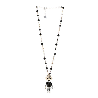Chanel Gripoix Poured Glass Crystal Bead Pearl CC Lion Pendant Necklace Black Gold 3 of 6