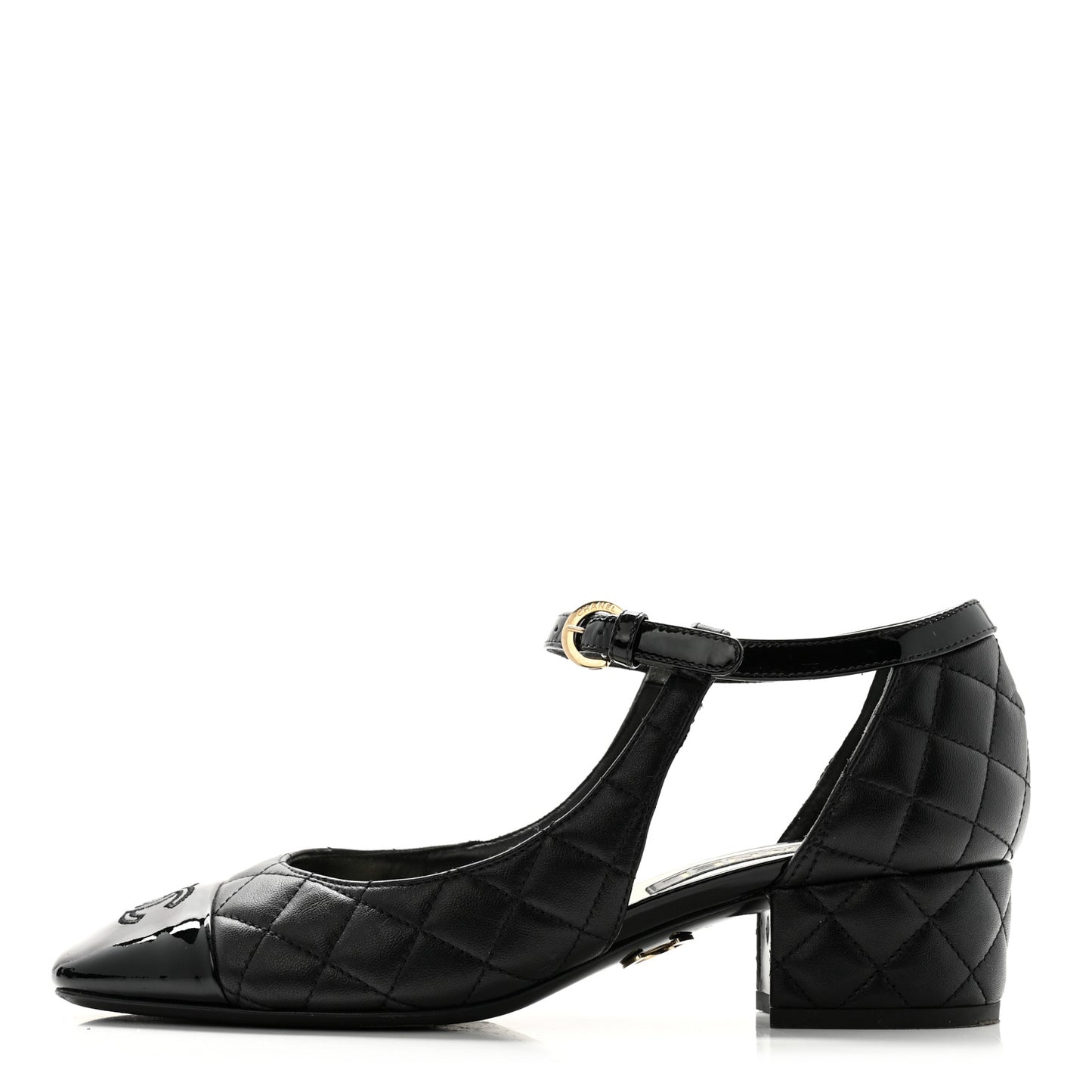 Lambskin Patent Quilted Cap Toe Mary Jane Flats 37.5 Black