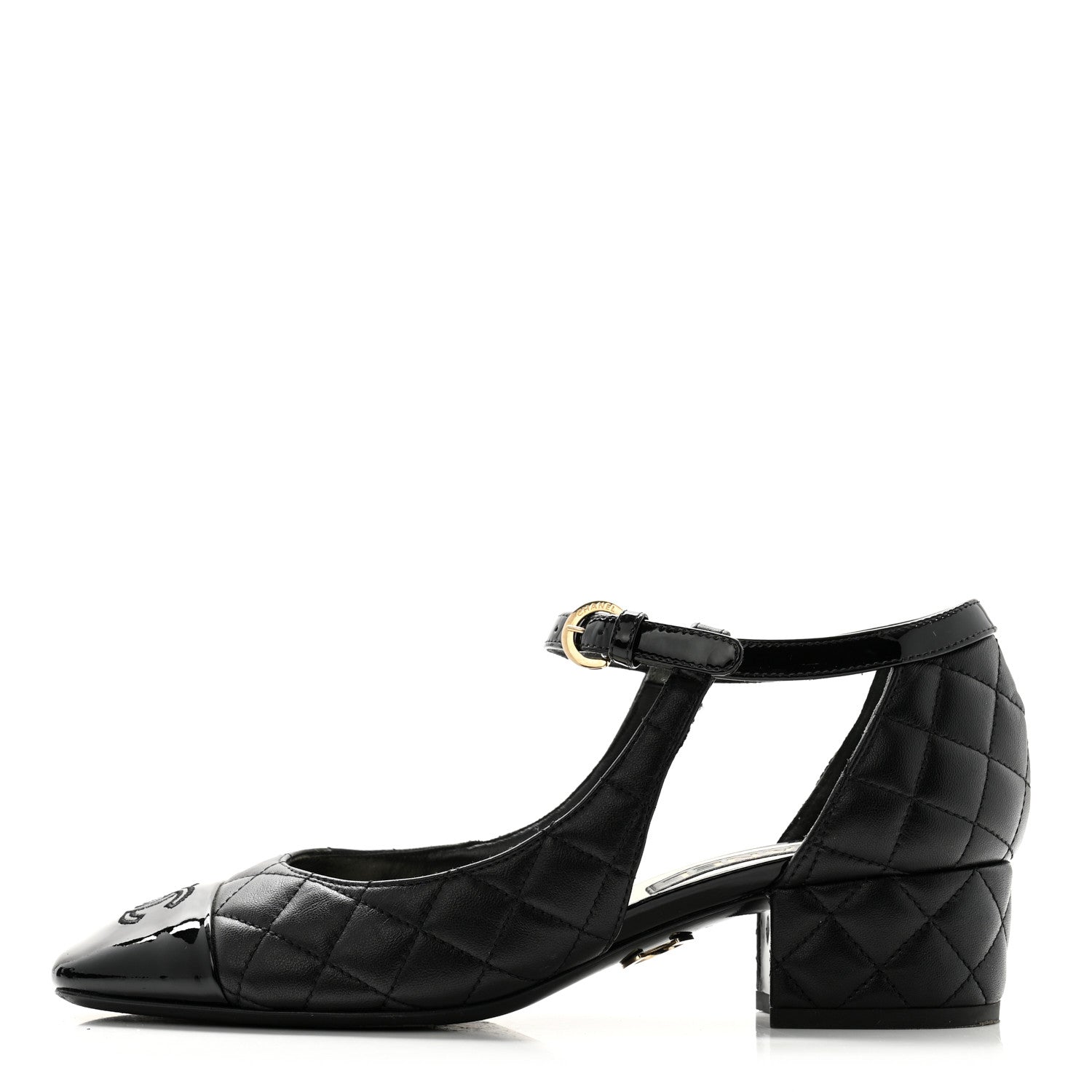 Chanel Lambskin Patent Quilted Cap Toe Mary Jane Flats 37.5 Black 1 of 10