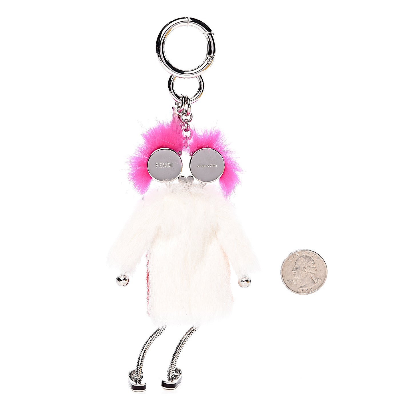 Rabbit Mink Fox Fur F is Fendi Teen Witch Bag Charm White Multicolor