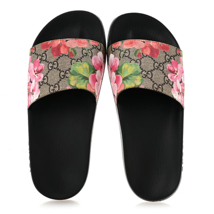 Gucci GG Supreme Monogram Blooms Slide Sandals 37 Beige Multicolor 2 of 11