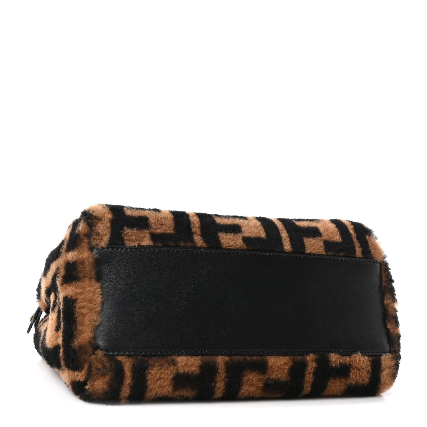 Shearling Nappa Macro FF 1974 Mini Peekaboo Iconic Satchel Tobacco Black