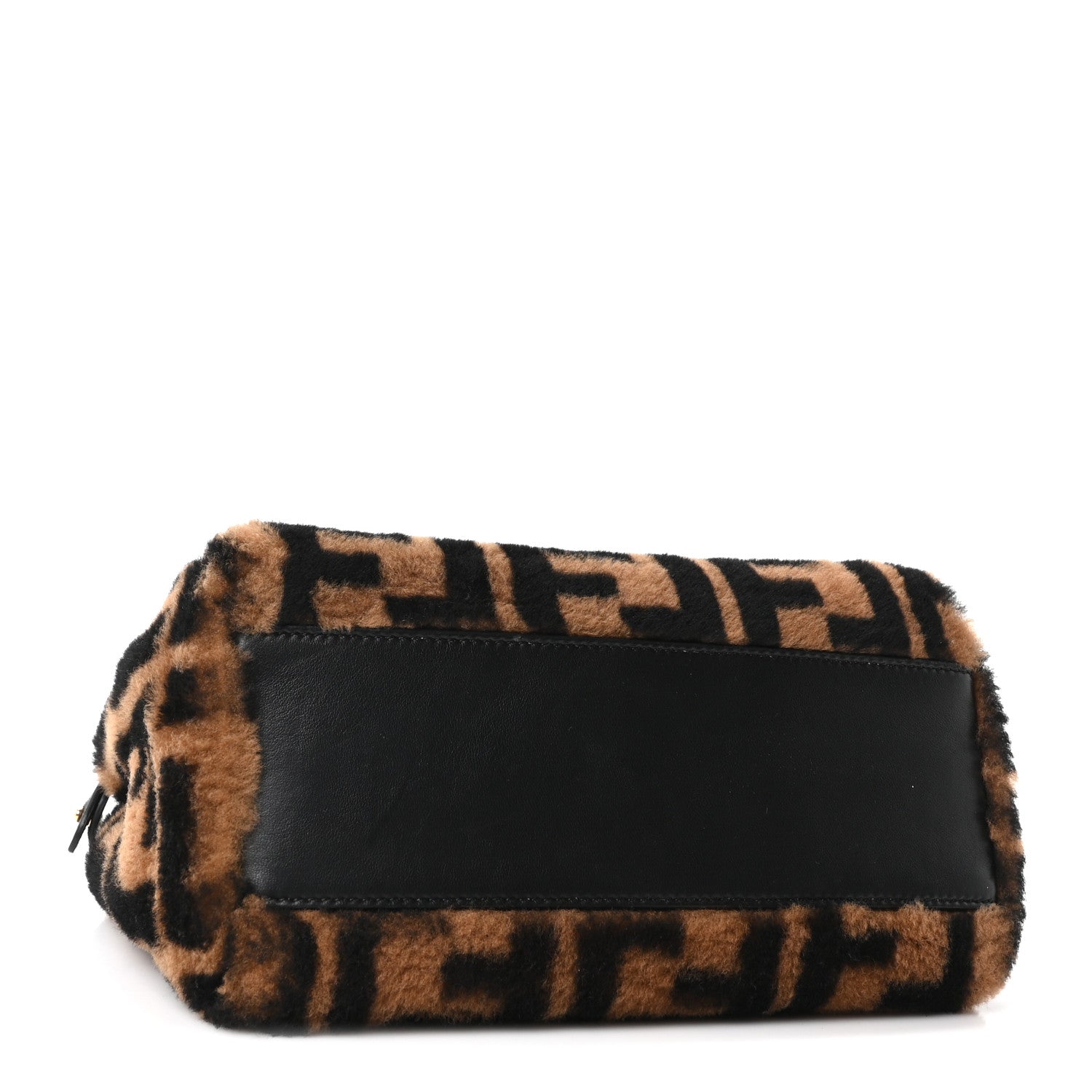 Fendi Shearling Nappa Macro FF 1974 Mini Peekaboo Iconic Satchel Tobacco Black 4 of 10