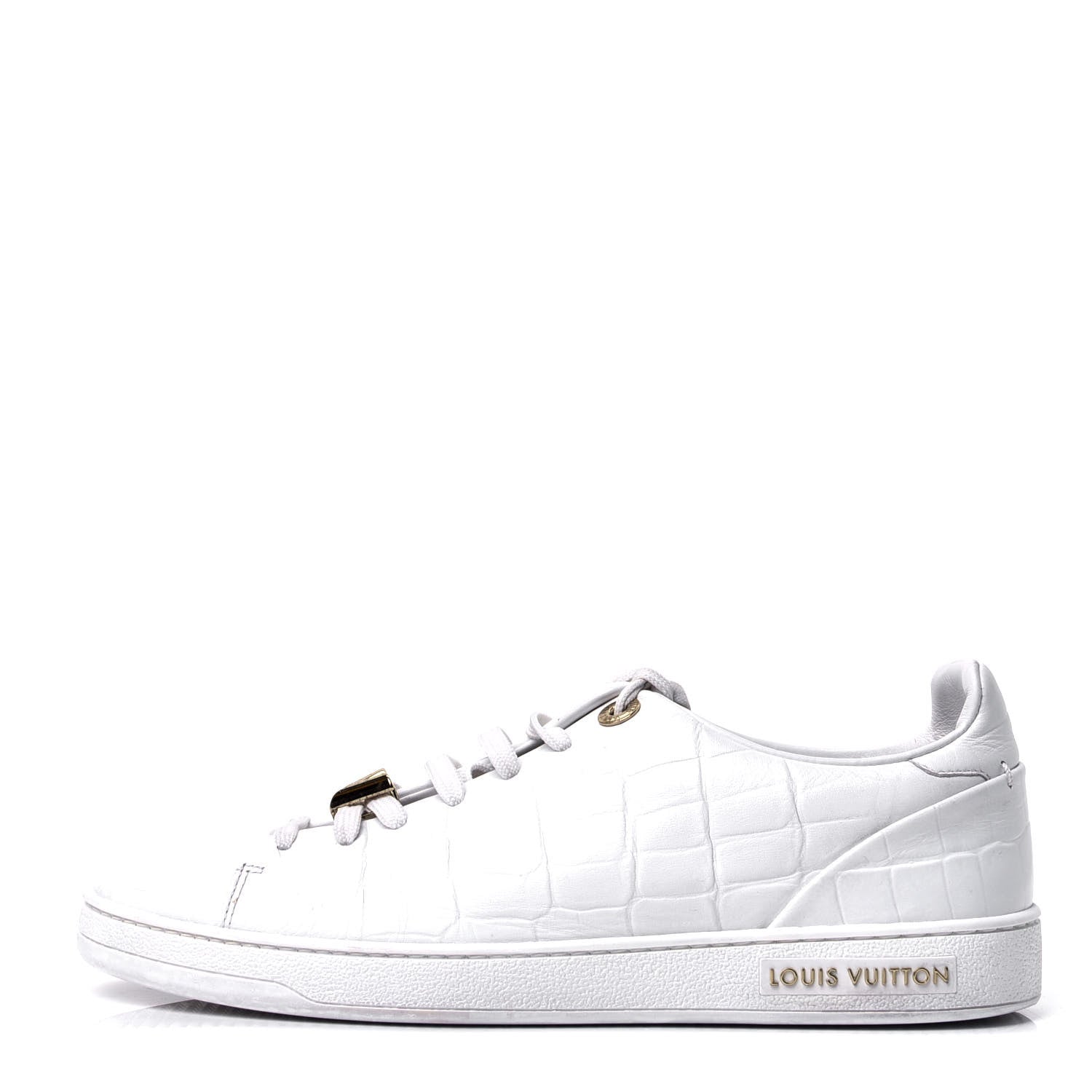 Louis Vuitton Calfskin Crocodile Embossed Frontrow Sneakers 38 White 1 of 6