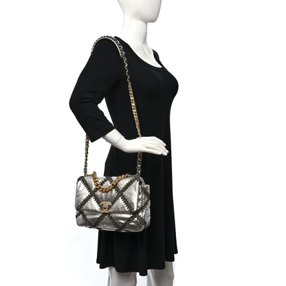 Chanel Metallic Calfskin Crochet Medium Chanel 19 Flap Silver 2 of 12
