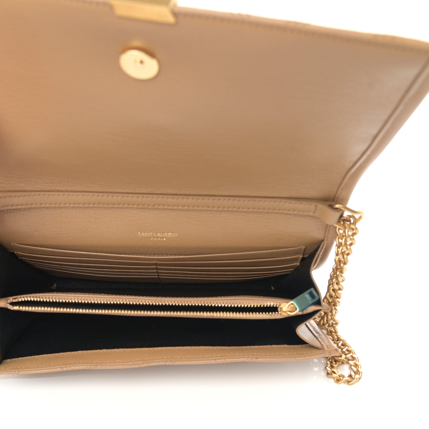 Saint Laurent Lambskin Diamond Quilted Becky Chain Wallet Natural Tan 5 of 11