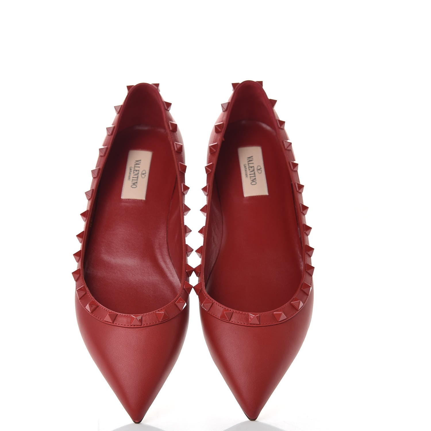 Valentino Garavani Calfskin Lacquered Monochrome Rockstud Ballerina Flats 39.5 Rosso Valentino 5 of 10