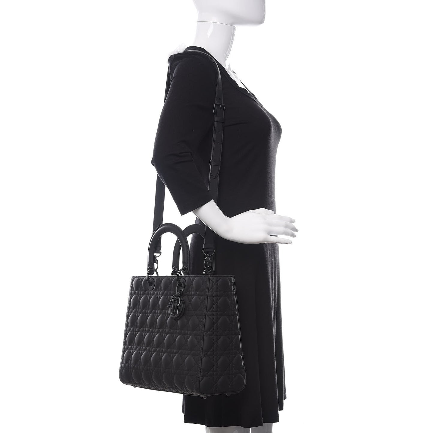 Ultra Matte Calfskin Cannage Large Lady Dior Black