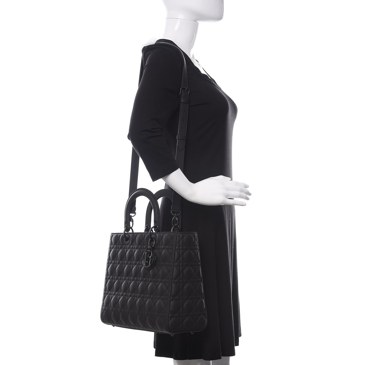 Christian Dior Ultra Matte Calfskin Cannage Large Lady Dior Black 2 of 10
