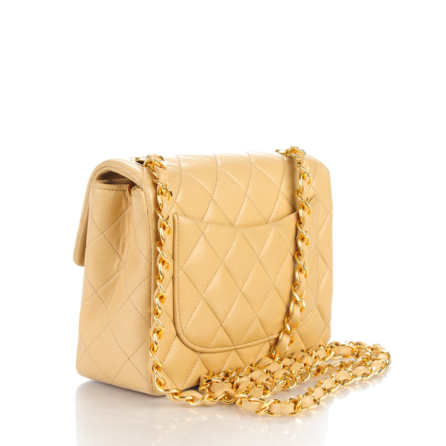 Lambskin Quilted Mini Square Flap Beige