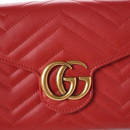 Gucci Calfskin Matelasse GG Marmont Chain Wallet Hibiscus Red 10 of 10
