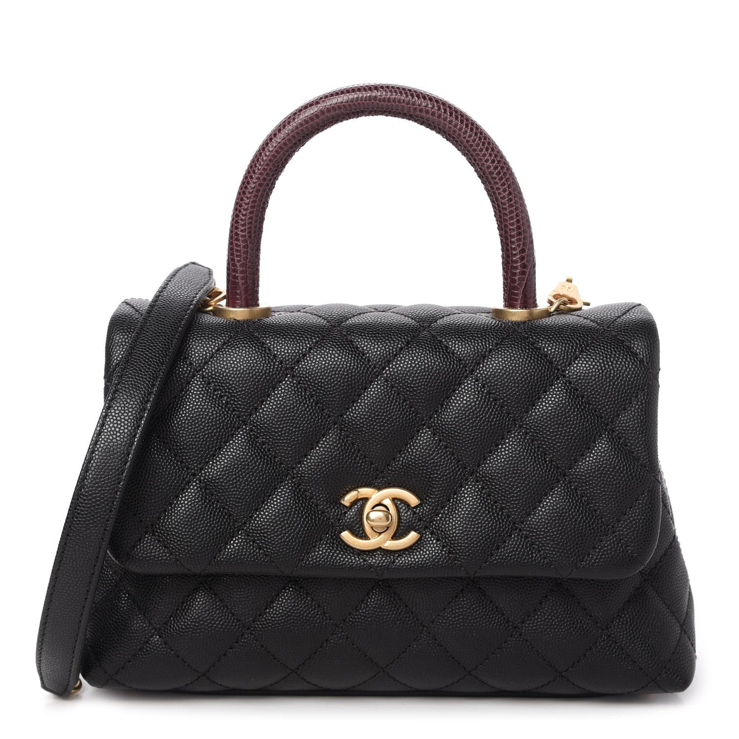 Caviar Lizard Quilted Mini Coco Handle Flap Black