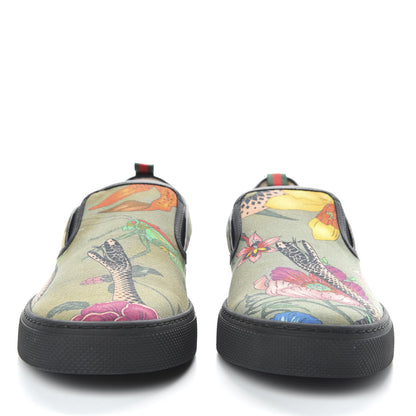 Gucci Canvas Miro Soft Calfskin Web Floral Snake Print Mens Dublin Slip On Sneakers 8 Militare Multicolor Black 2 of 10