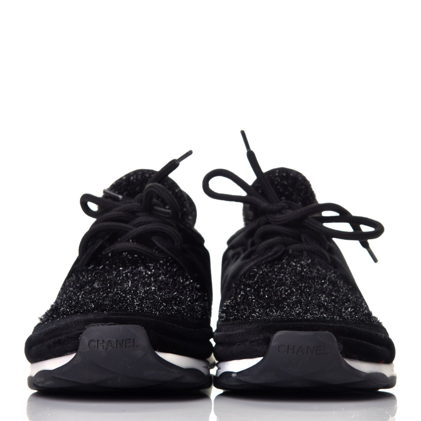 Stretched Fabric Velvet CC Womens Sneakers 38.5 Black