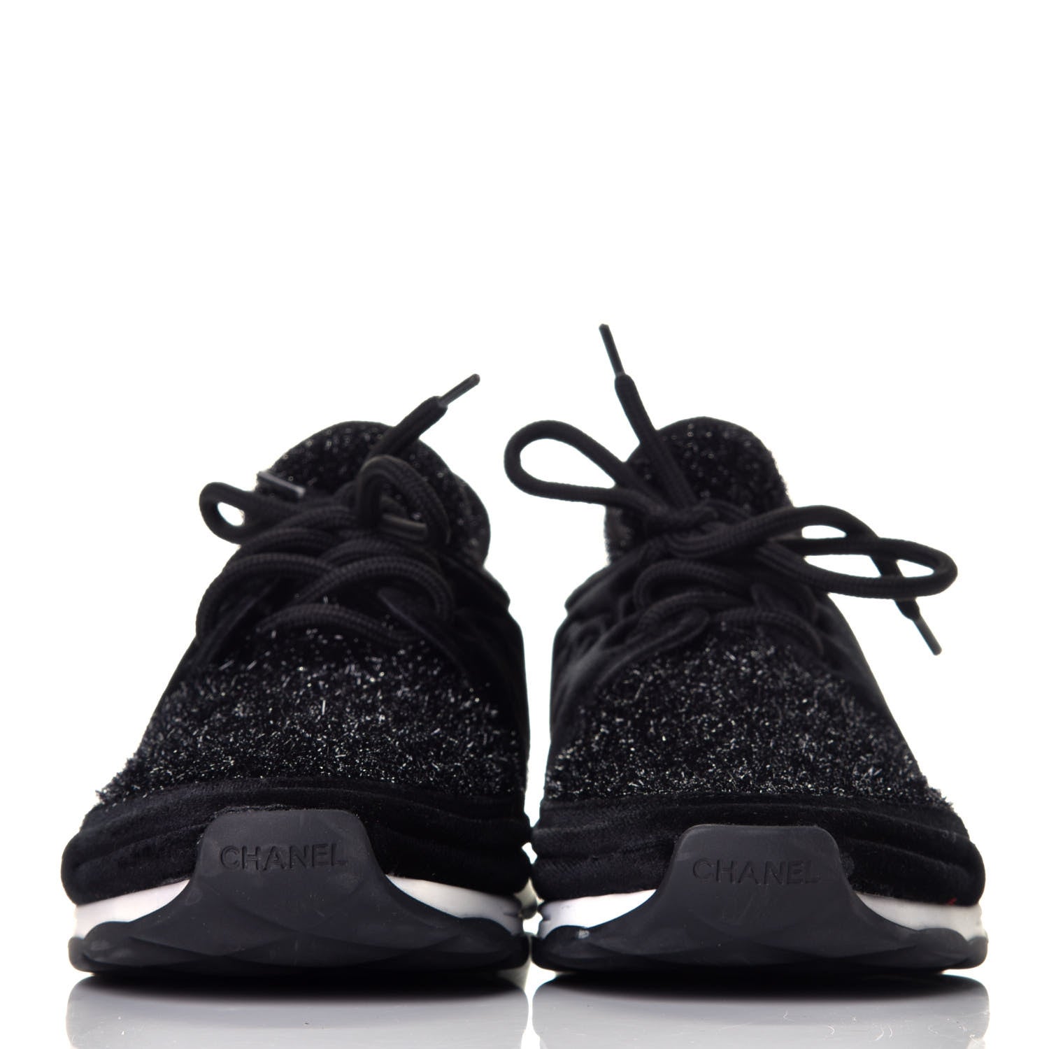 Chanel Stretched Fabric Velvet CC Womens Sneakers 38.5 Black 2 of 7