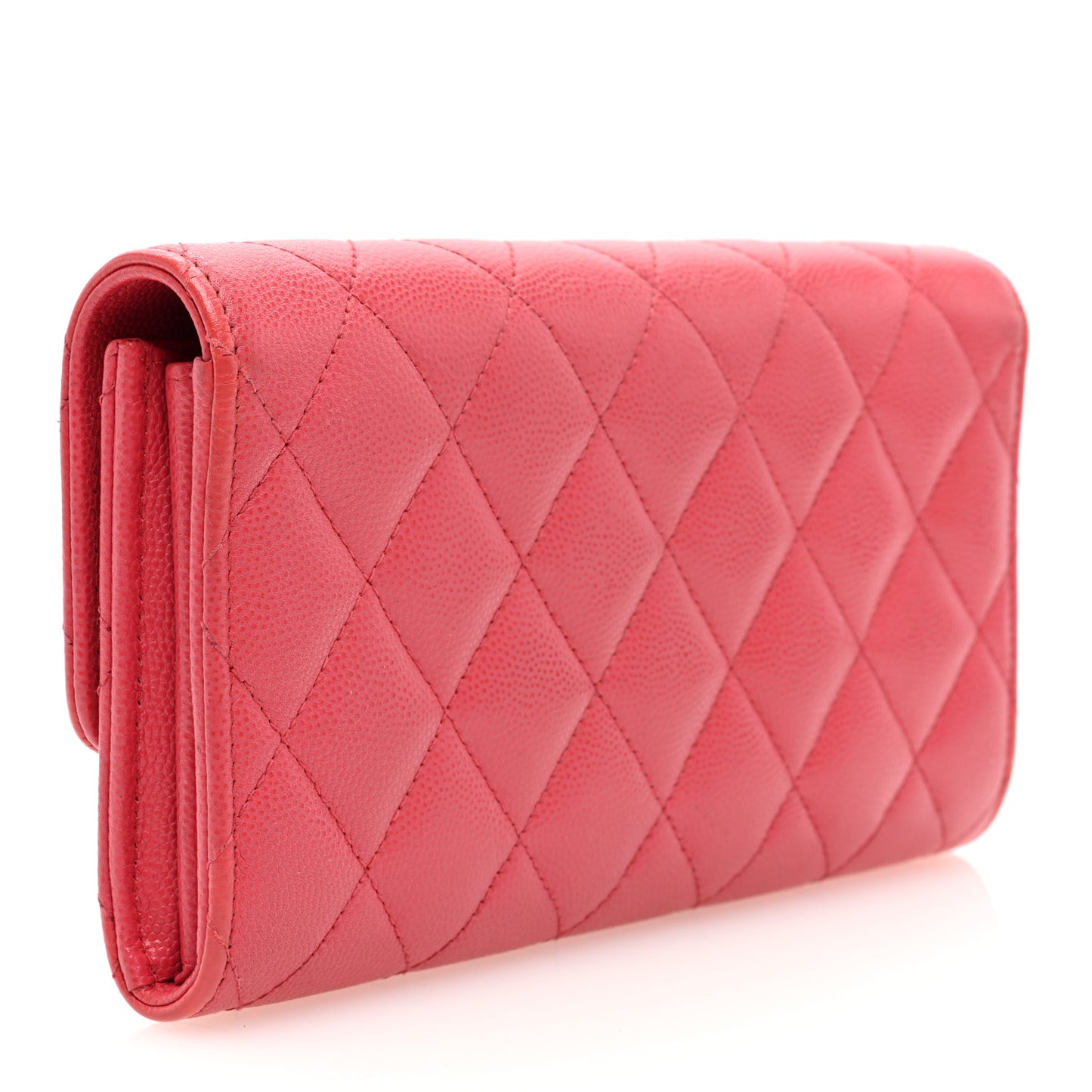 Caviar Quilted Large Gusset Flap Wallet Pink