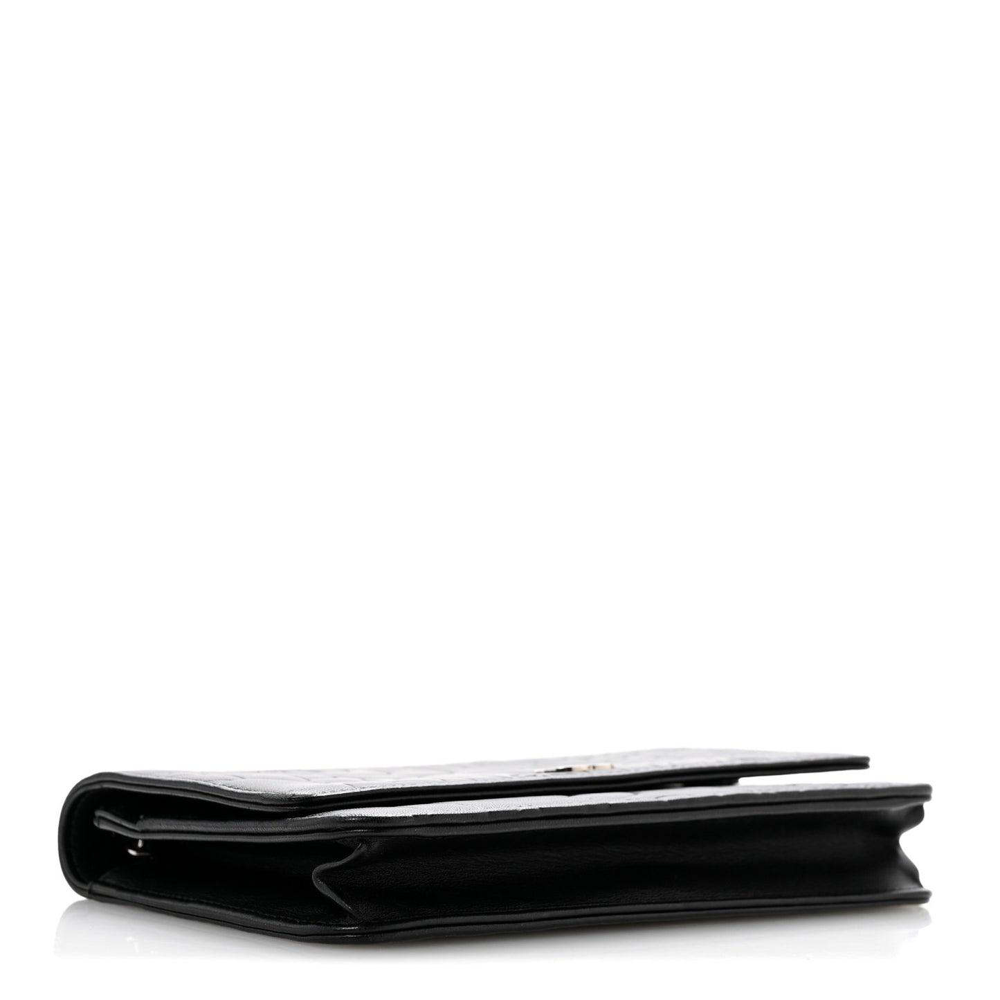 Lambskin Camellia Embossed Wallet On Chain WOC Black