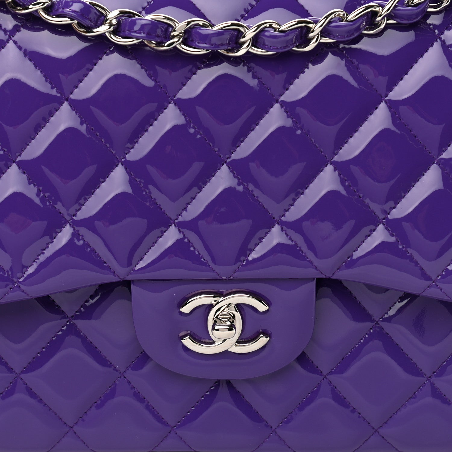 Chanel Patent Calfskin Quilted Jumbo Double Flap Purple 8 of 10