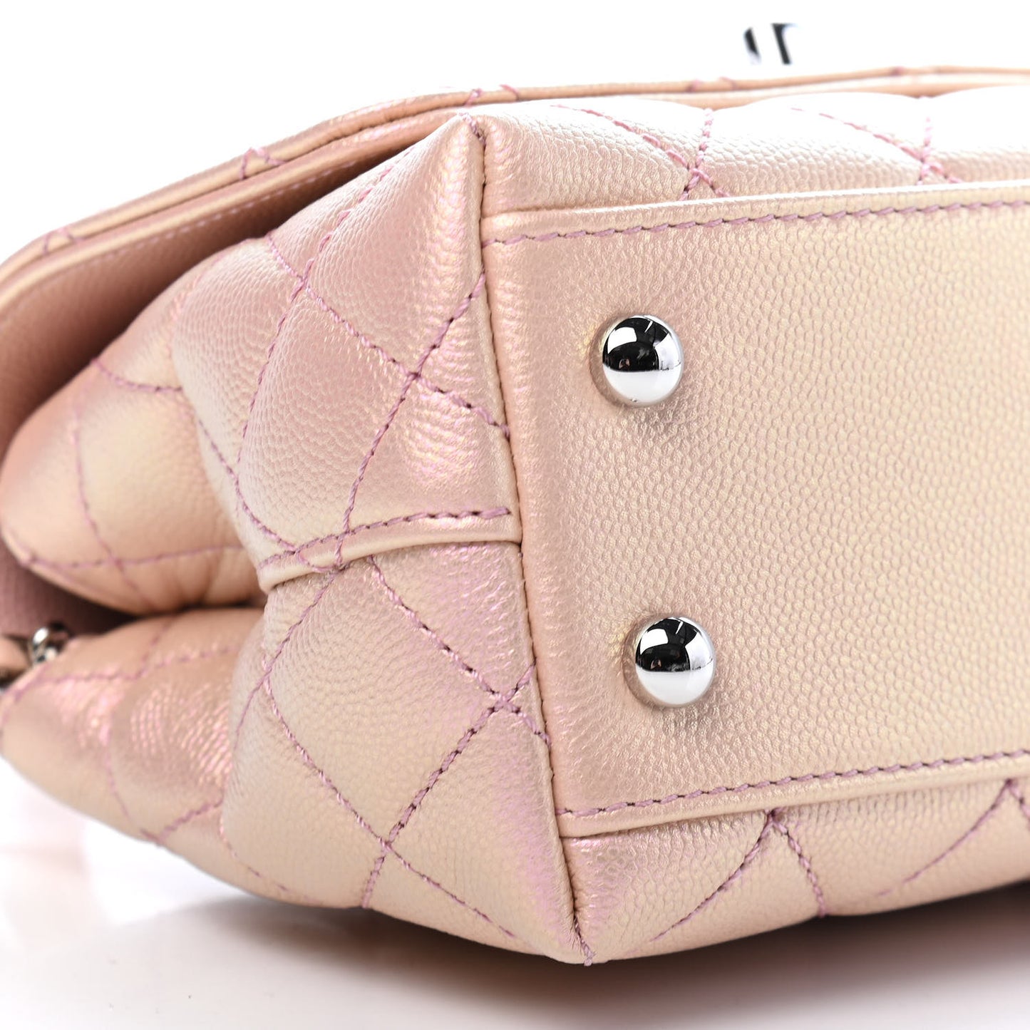 Iridescent Caviar Quilted Extra Mini Coco Handle Flap Light Pink