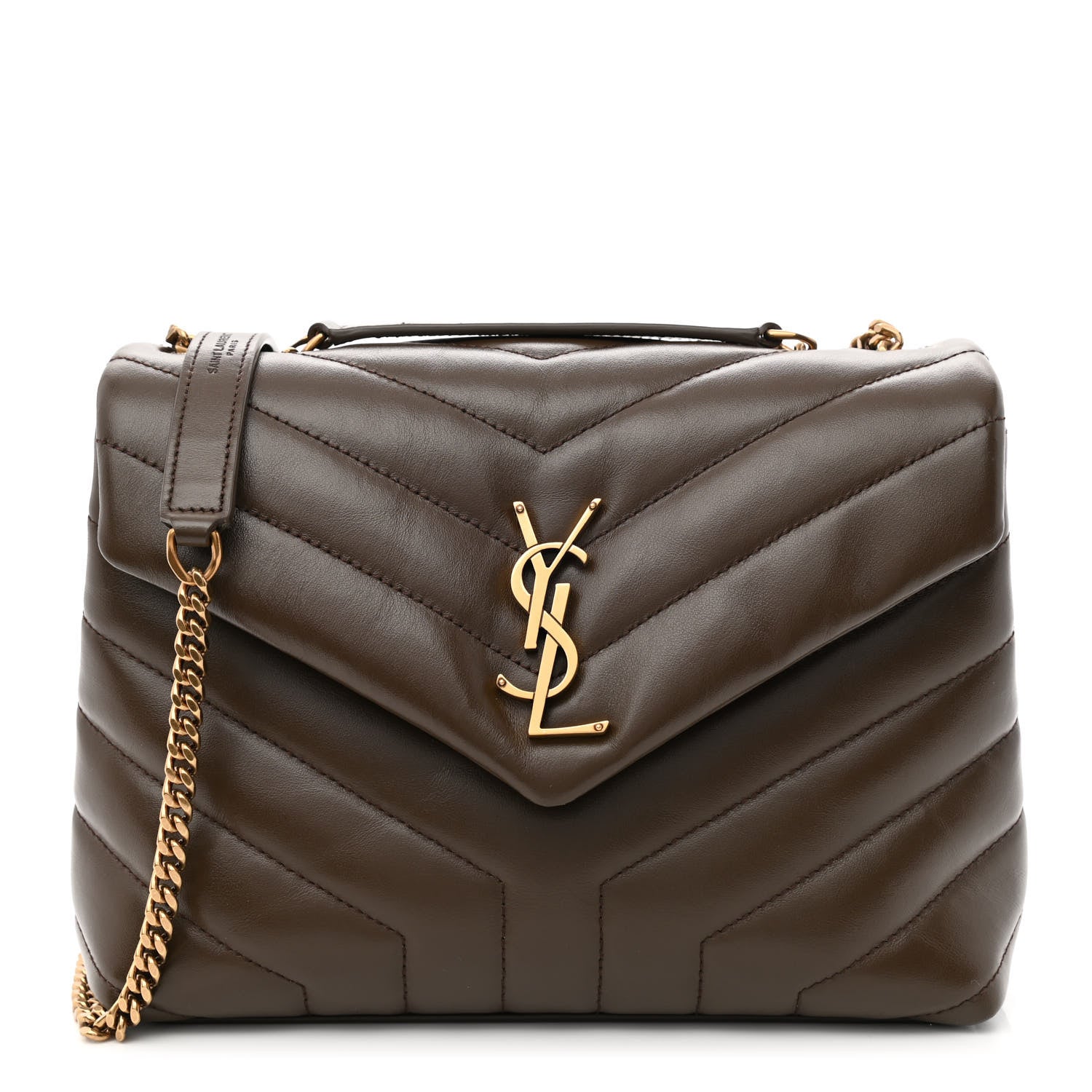 Saint Laurent Calfskin Y Quilted Monogram Small Loulou Chain Satchel Soil Brown 1 of 10