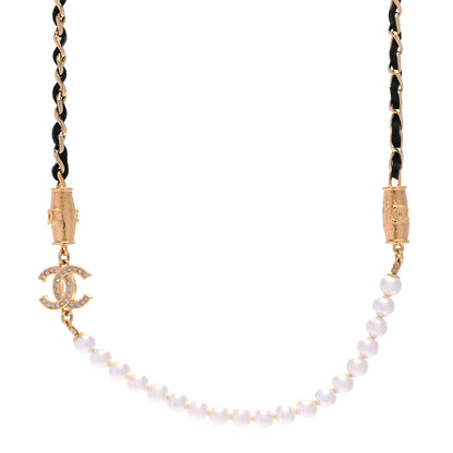 Chanel Pearl Crystal Lambskin CC Necklace Gold Black 1 of 6