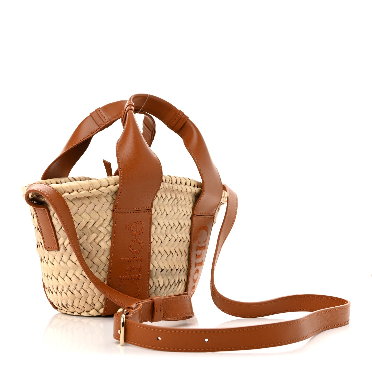 Chloe Raffia Smooth Calfskin Small Sense Basket Caramel 1776600