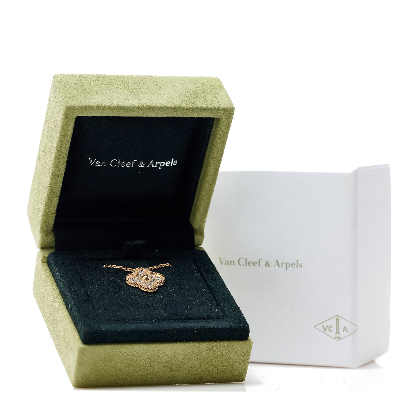 18K Rose Gold Diamond Vintage Alhambra Pendant Necklace