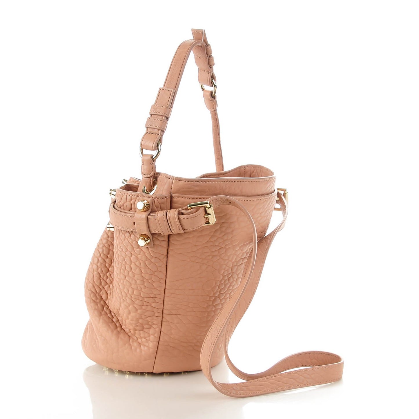 Pebbled Lambskin Diego Bucket Bag Blush Pale Gold Hardware