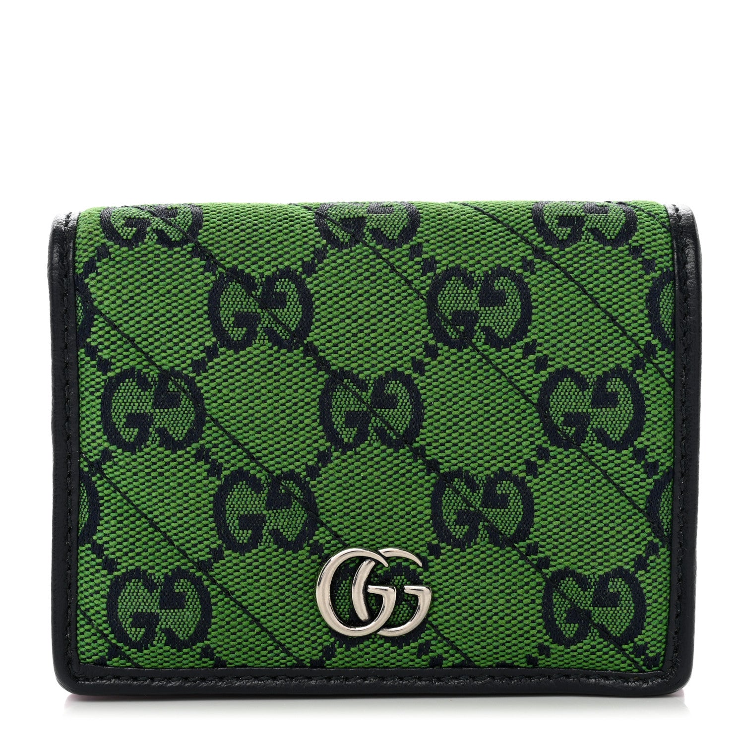 Gucci Monogram Multicolor Matelasse Diagonal GG Marmont Card Case Wallet Green Blue Yellow Candy Mousse 1 of 10