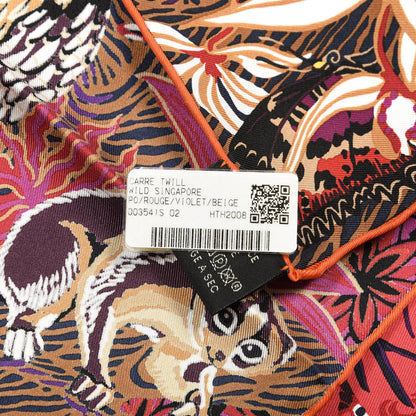 Hermes Silk Wild Singapore Scarf 90 Rouge Violet Beige 3 of 3