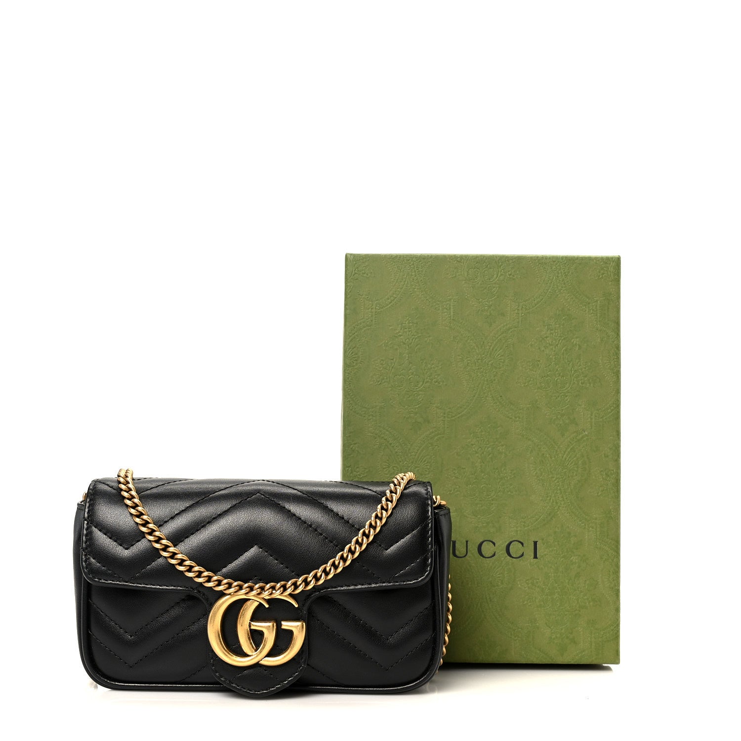 Gucci Calfskin Matelasse Super Mini GG Marmont Shoulder Bag Black 10 of 10