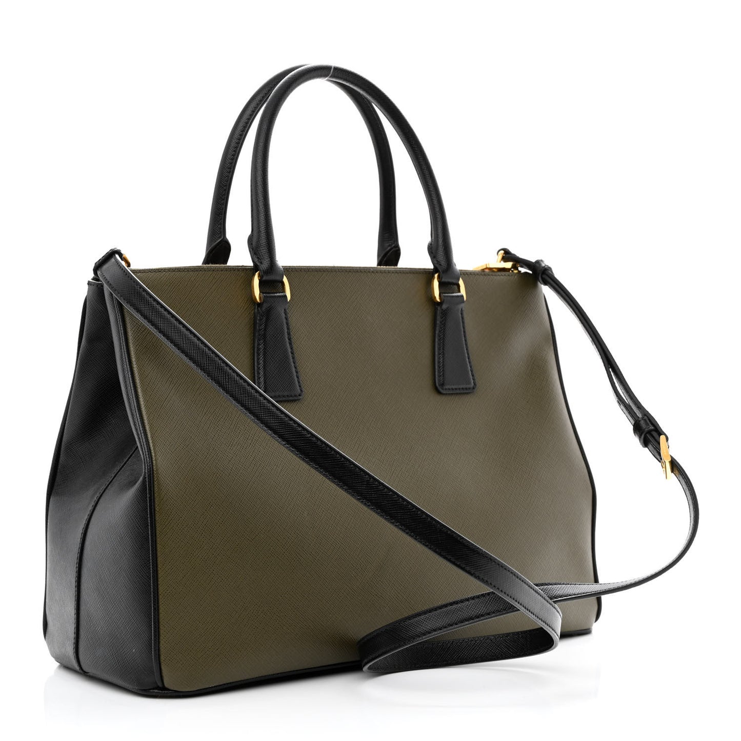 Saffiano Lux Bi-Color Medium Galleria Double Zip Tote Militare Black