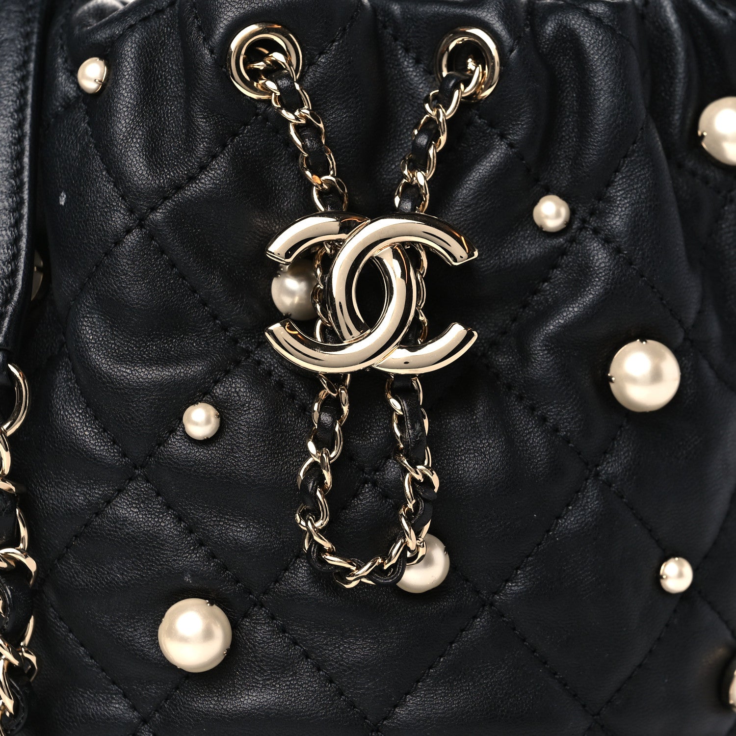 Chanel Lambskin Quilted Pearl About Pearls Drawstring Bag Black 8 of 10