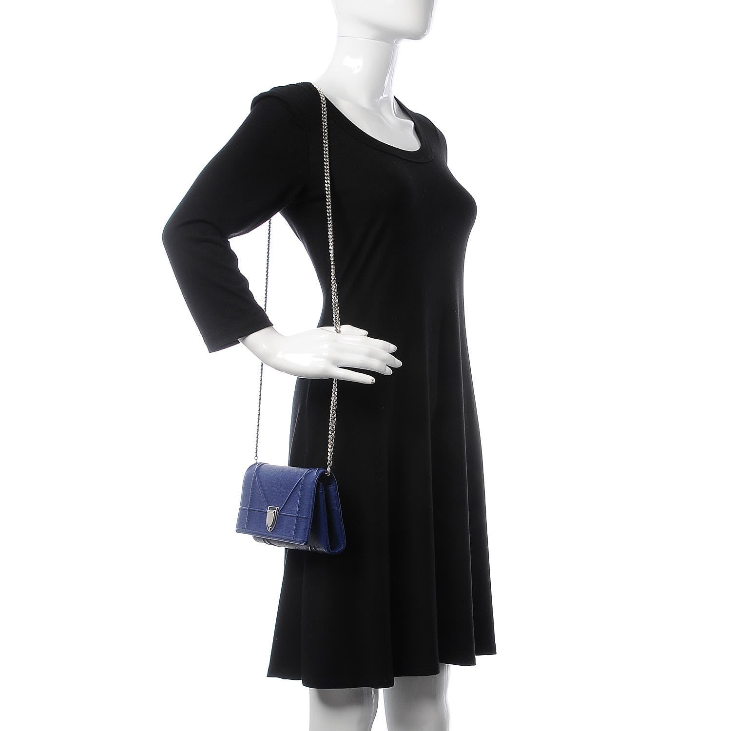 Christian Dior Grained Calfskin Diorama Croisiere Chain Wallet Blue 2 of 7