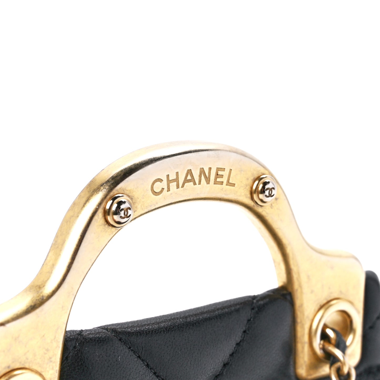 Calfskin Quilted Lady Handle Flap Card Holder With Chain Black
