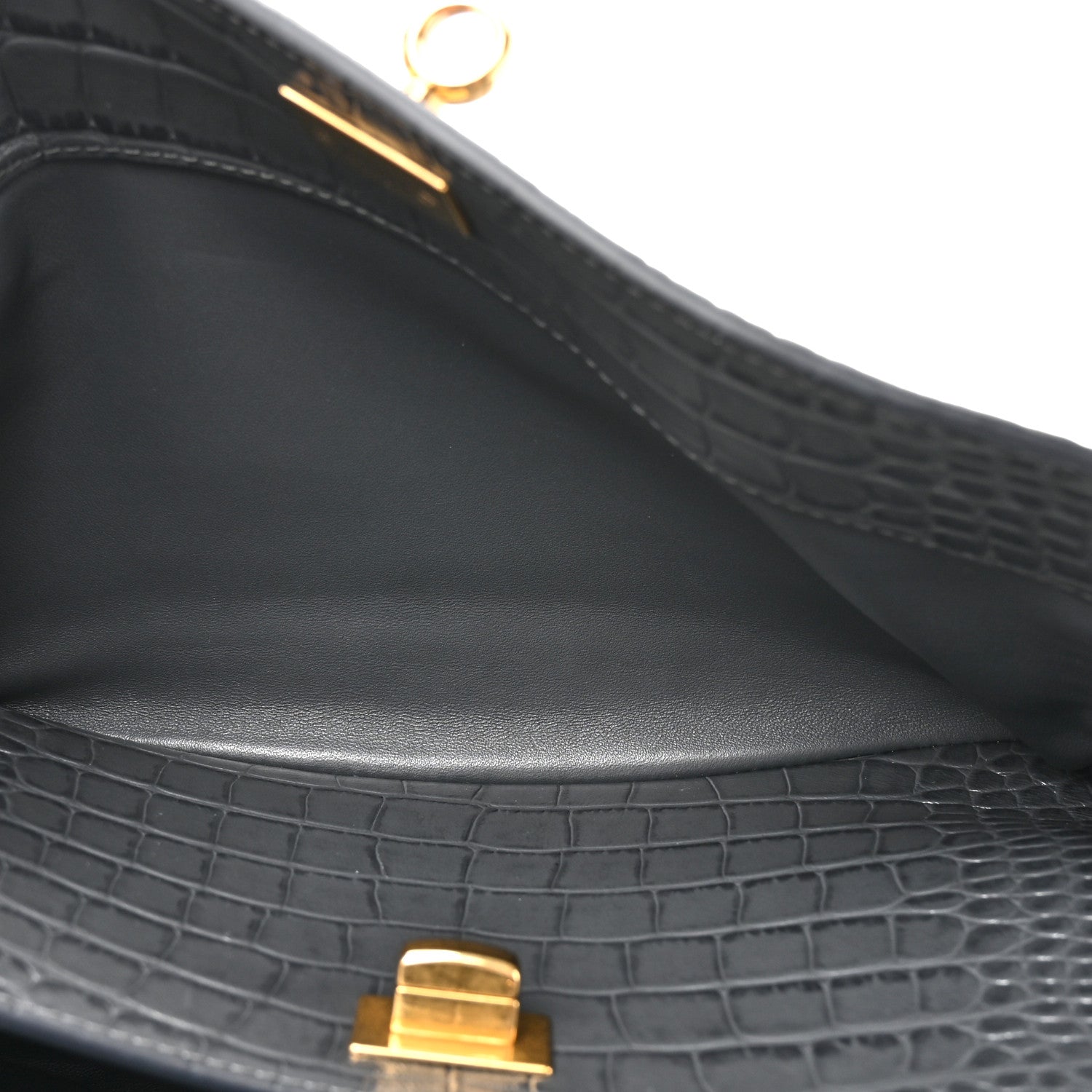 Balenciaga Shiny Calfskin Crocodile Embossed Small Rodeo Top Handle Handbag Grey 5 of 12