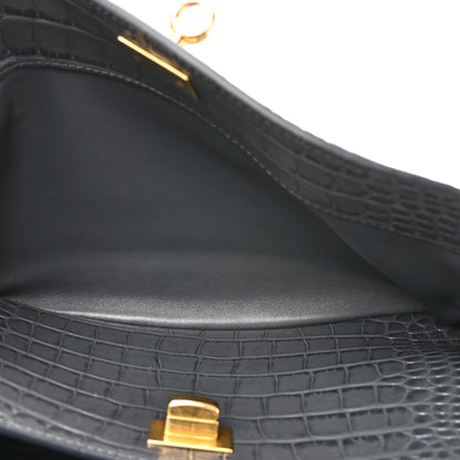 Balenciaga Shiny Calfskin Crocodile Embossed Small Rodeo Top Handle Handbag Grey 5 of 12