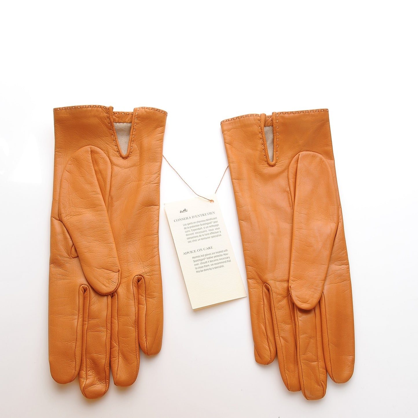 Lambskin Soya Kelly Lock Gloves 7.5 Orange