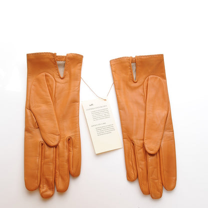 Hermes Lambskin Soya Kelly Lock Gloves 7.5 Orange 3 of 7