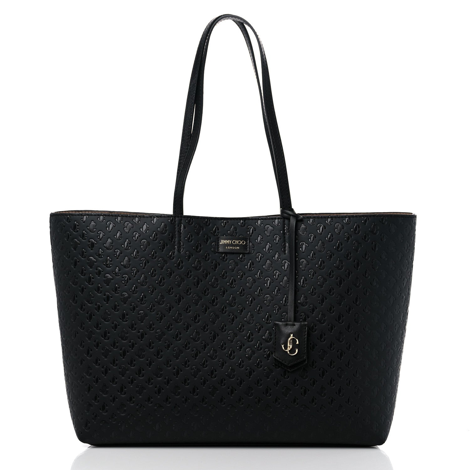 Jimmy Choo Calfskin Monogram Embossed Nine2Five East West Tote Black 3 of 15