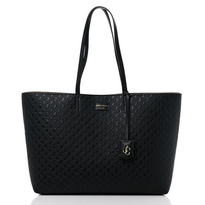 Jimmy Choo Calfskin Monogram Embossed Nine2Five East West Tote Black 3 of 15