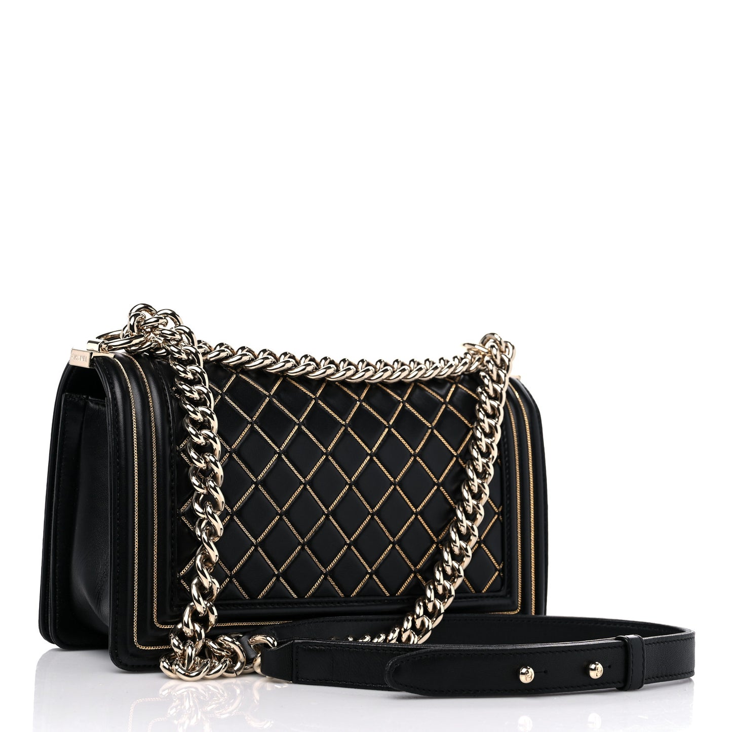 Lambskin Chain Quilted Medium Boy Flap Black