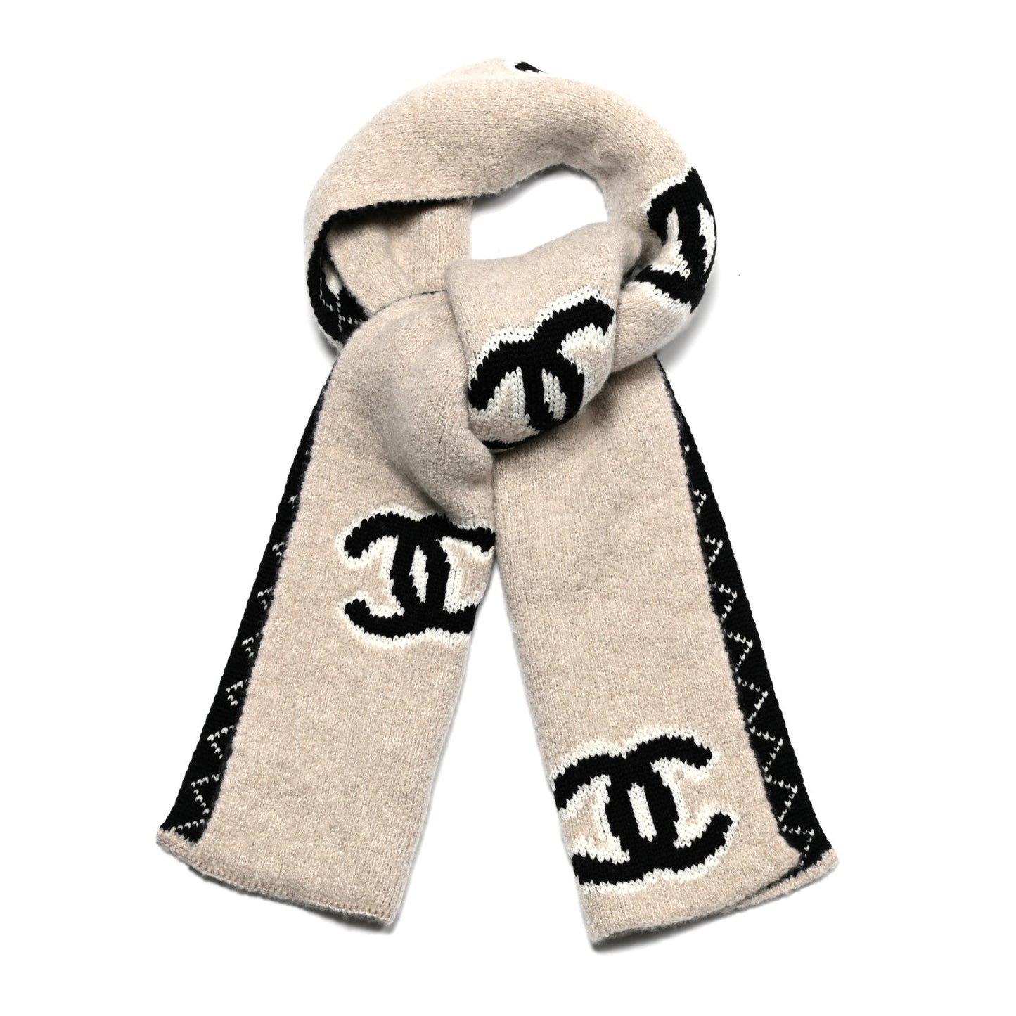 Wool Cashmere CC Scarf Black Beige