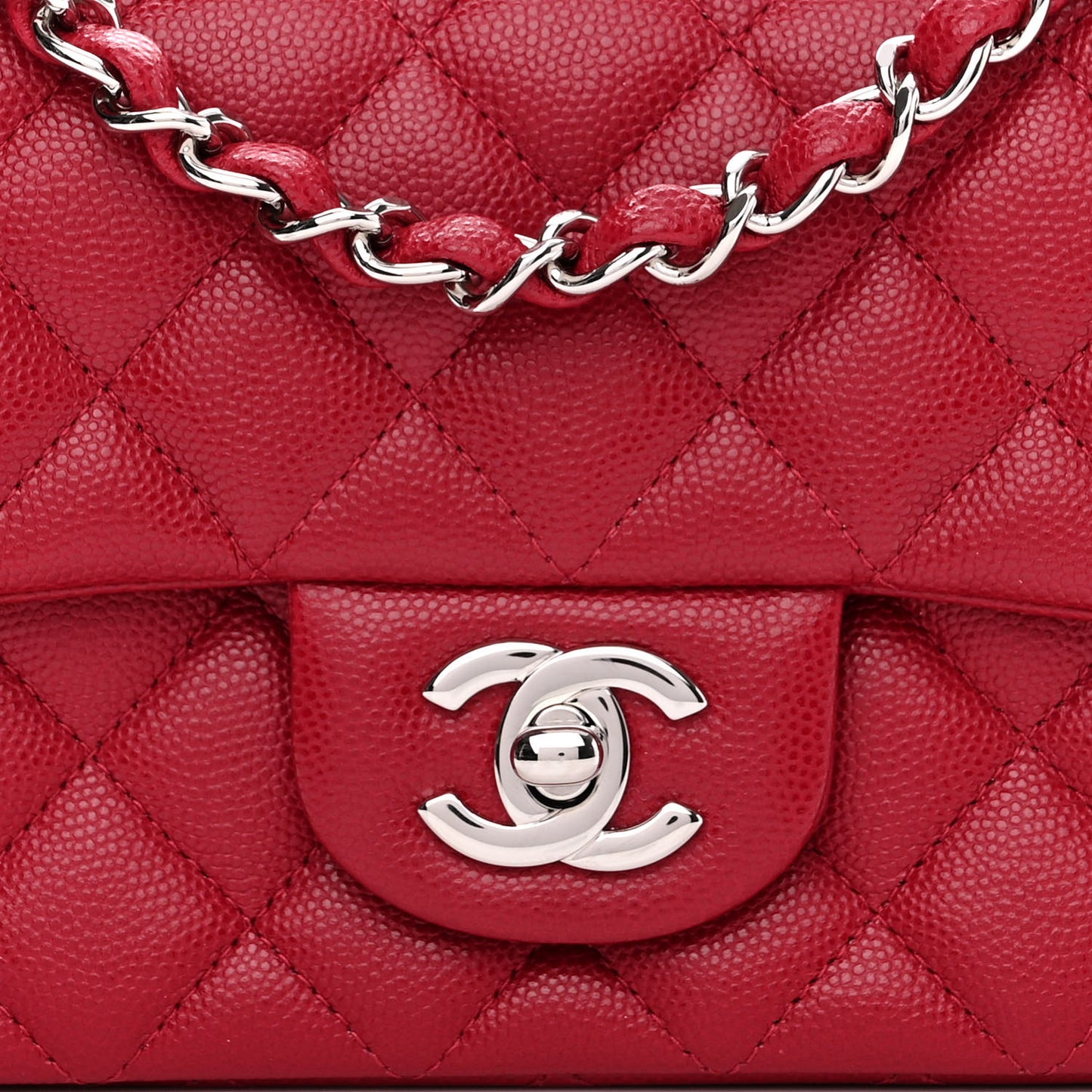 Caviar Quilted Mini Rectangular Flap Red